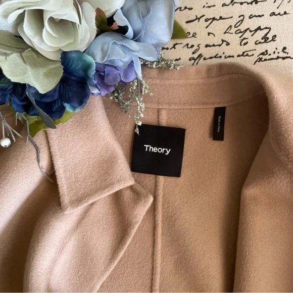 Theory Kaiter Wool & Cashmere Coat in Buckwheat / Dark Elm Size Large - Picture 8 of 9